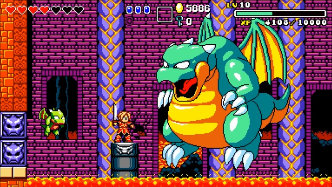 Cena de exploração 2D em Aggelos com cenário colorido e personagem armado