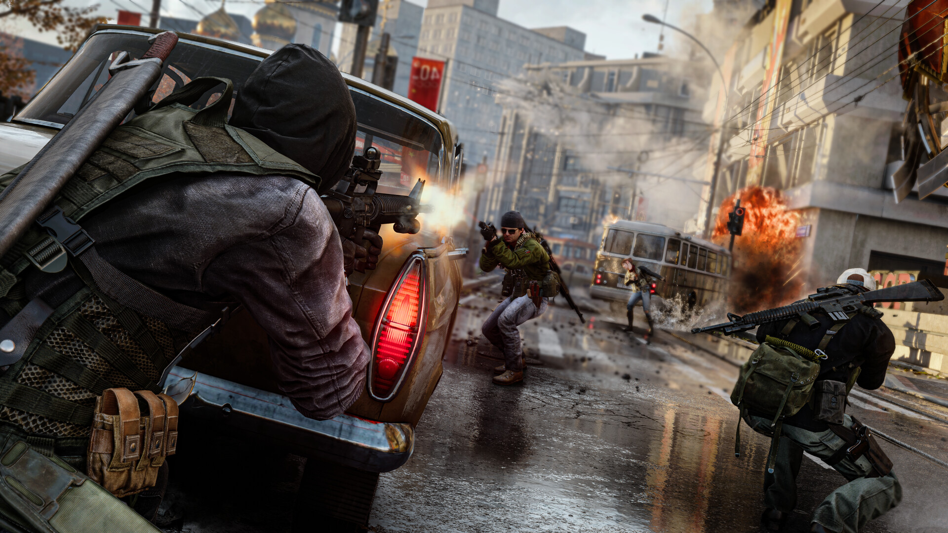 Confronto de equipes numa rua de Moscou em Black Ops Cold War