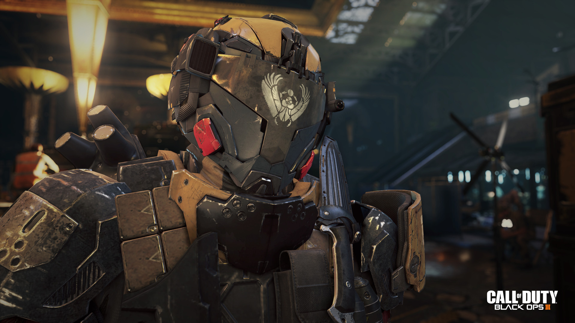 Capacete e armadura de um personagem especial no multijogador de Black Ops III