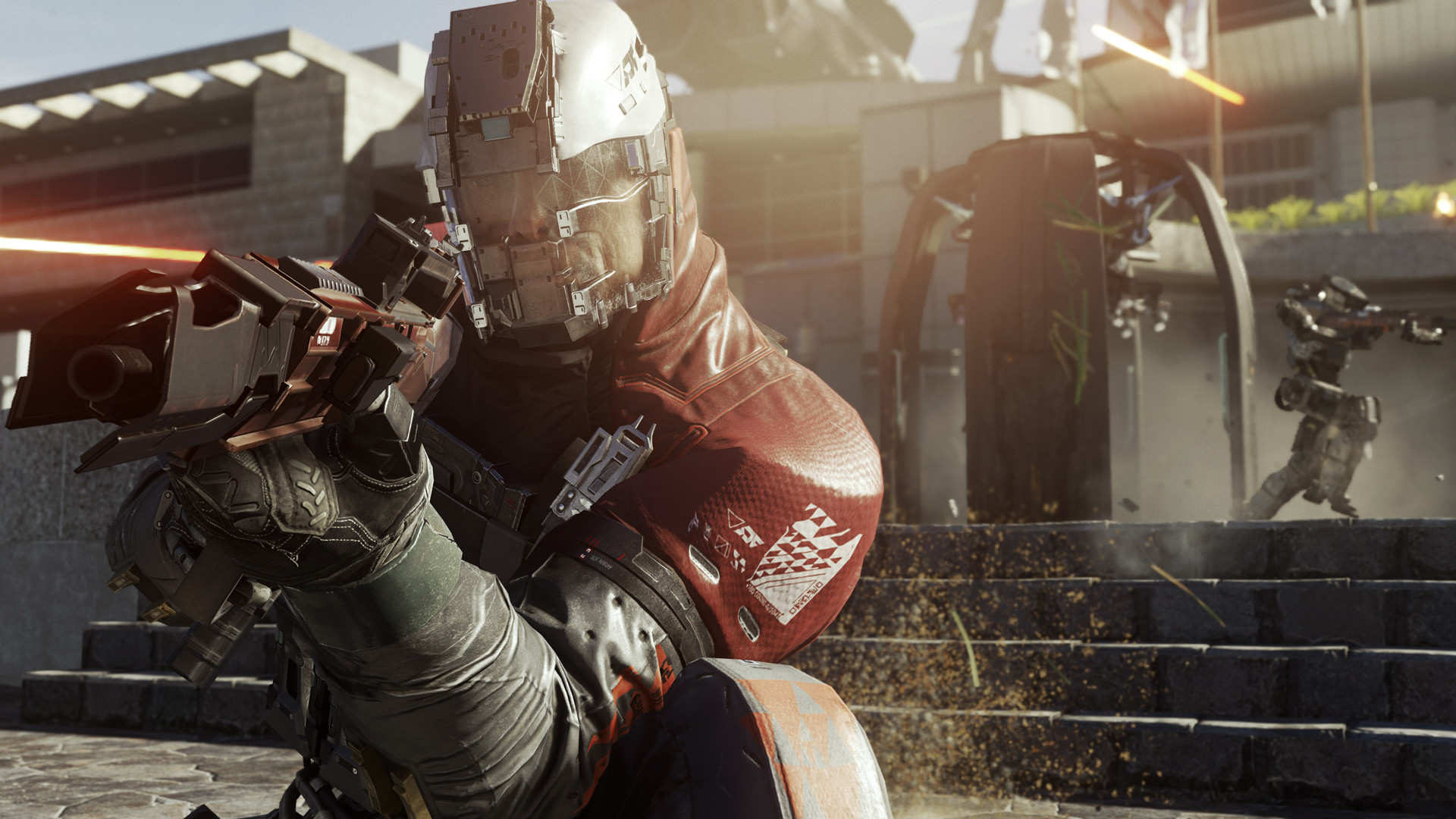 Soldado com traje de combate e arma no multijogador de Infinite Warfare