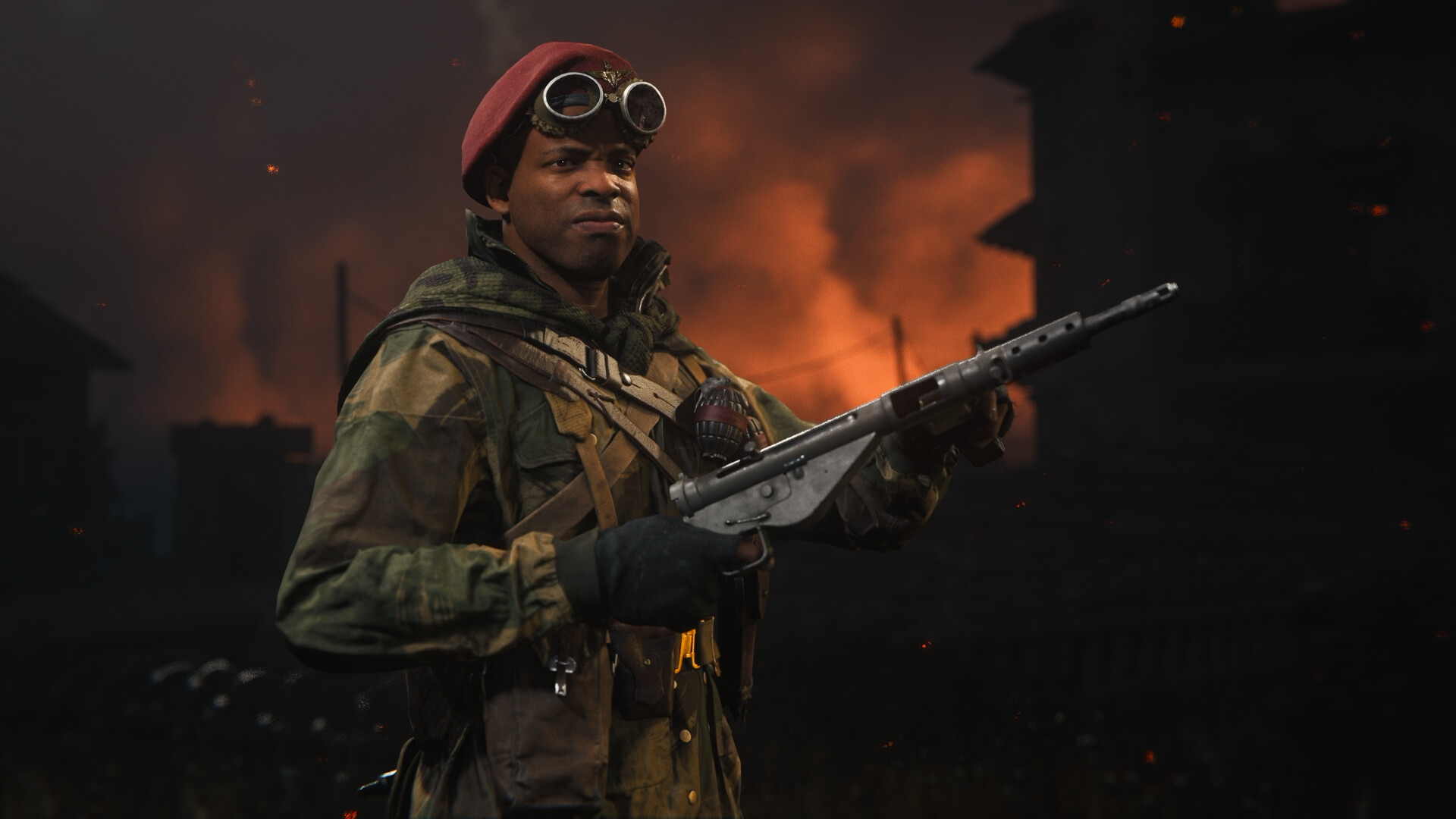 Arthur Kingsley segura um rifle durante a campanha de Vanguard