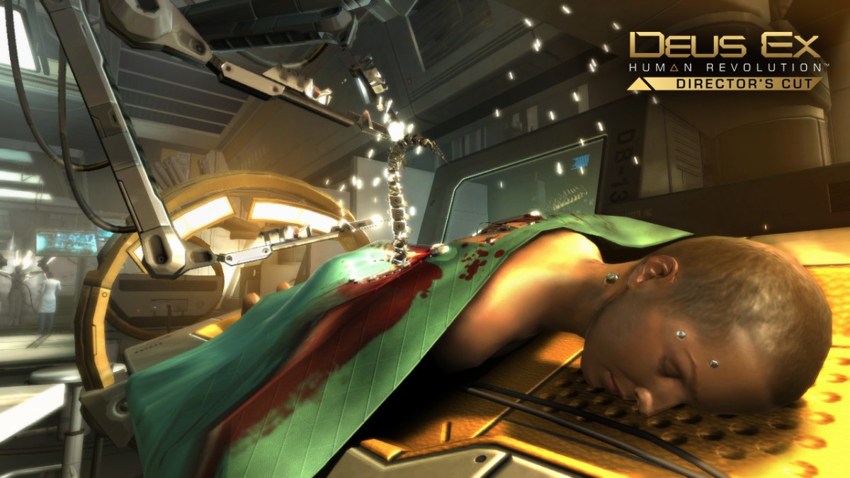 Adam Jensen em screenshot oficial da edição Director's Cut de Deus Ex: Human Revolution