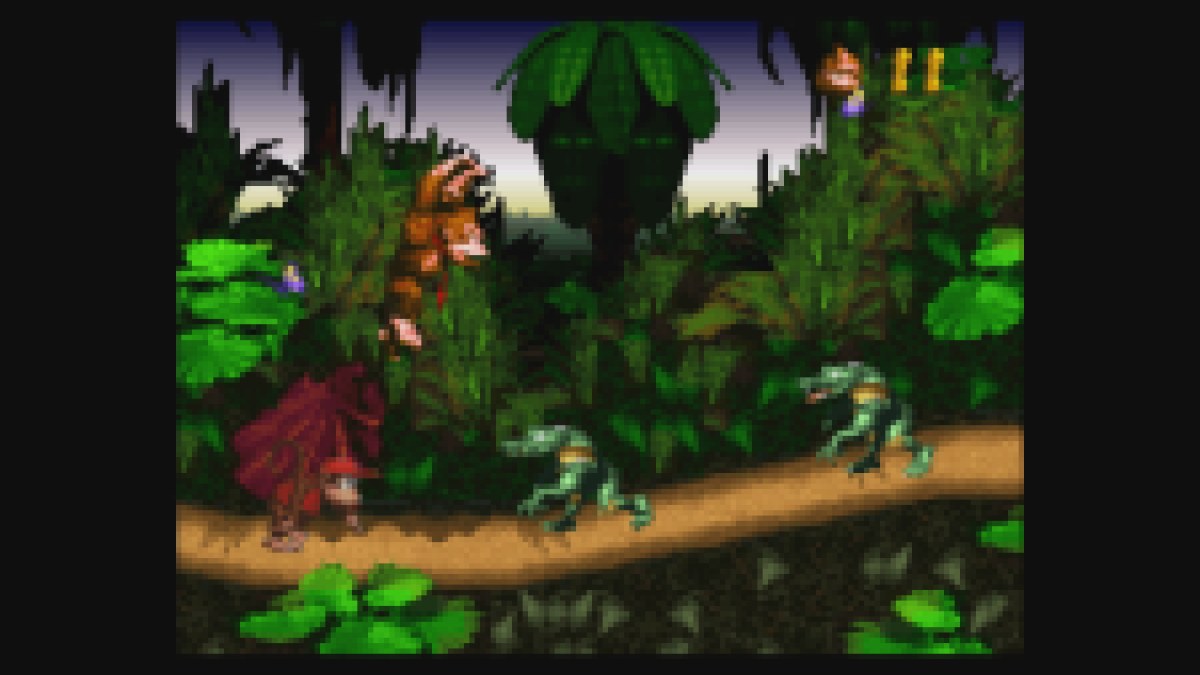 Captura oficial de Donkey Kong Country com fase lateral de plataforma