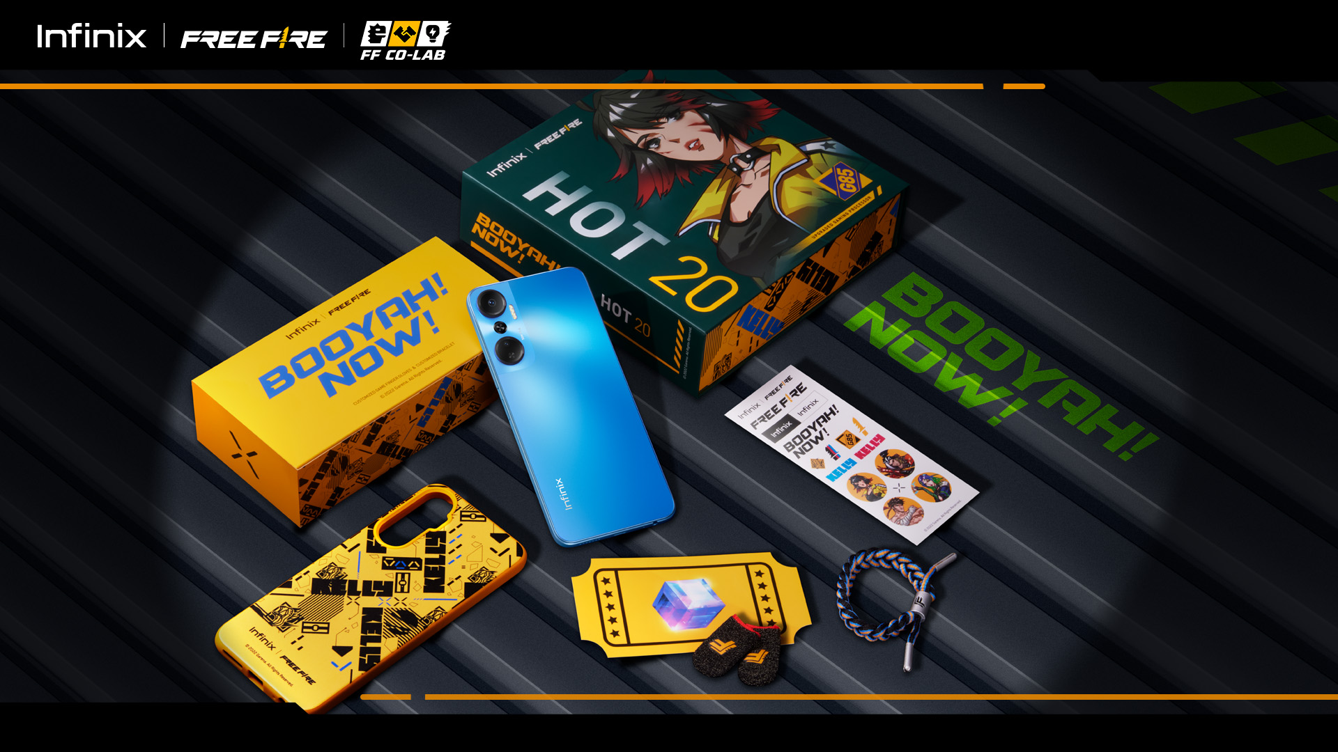 Celular Infinix Hot 20 aparece com caixa, capa e brindes de Free Fire