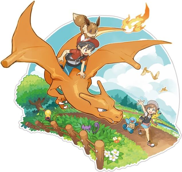 Treinador monta Charizard em Pokémon Let's Go.