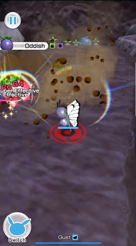 Butterfree enfrenta Oddish em Pokémon Rumble Rush