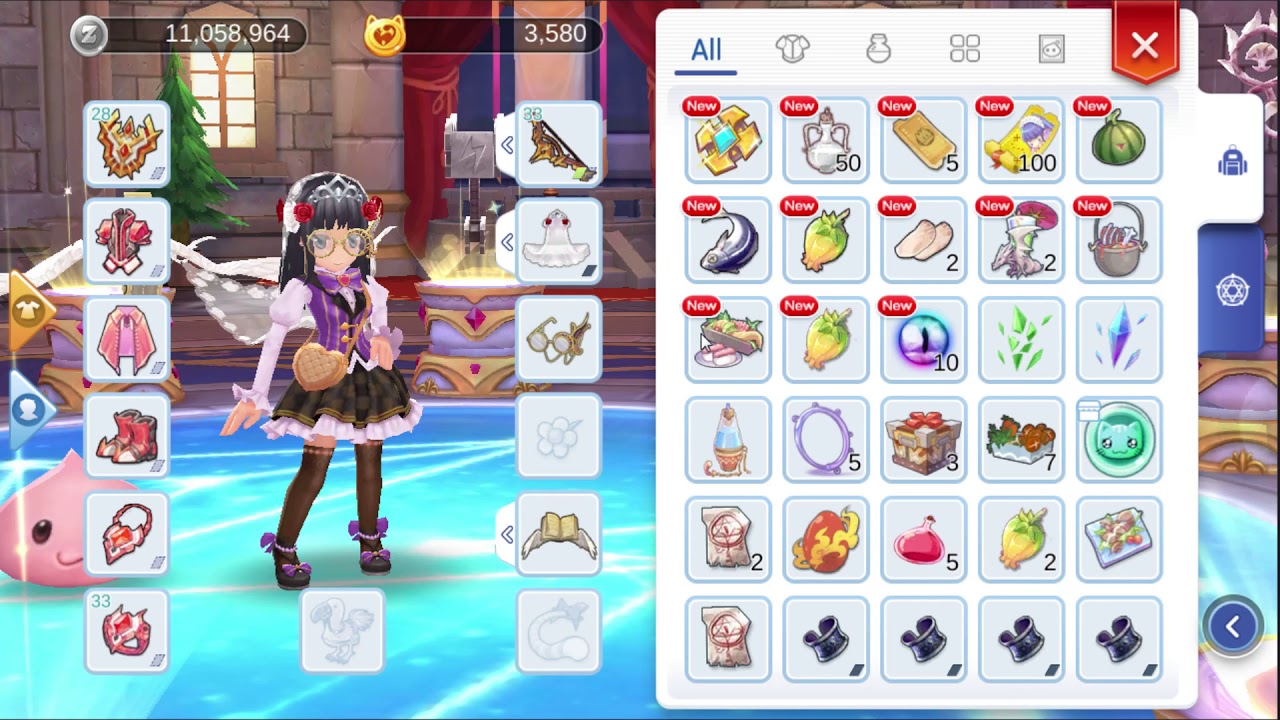 Tela de inventário e equipamento em Ragnarok M: Eternal Love.