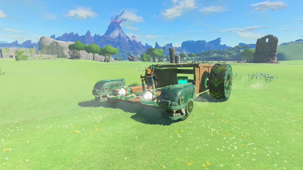 Link diante de um veículo construído com Ultrahand