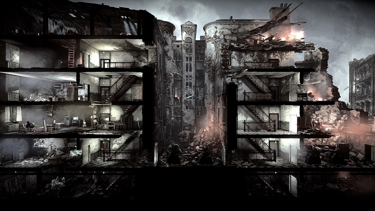Abrigo com sobreviventes em This War of Mine