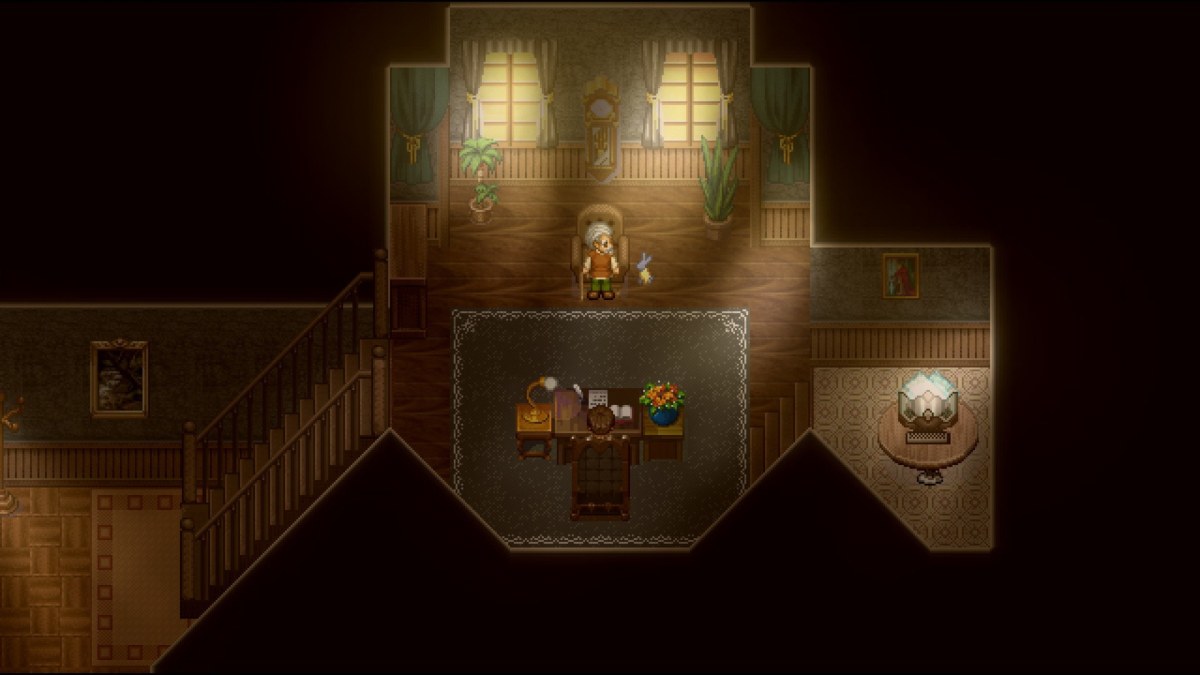 Cena narrativa com personagens em To the Moon