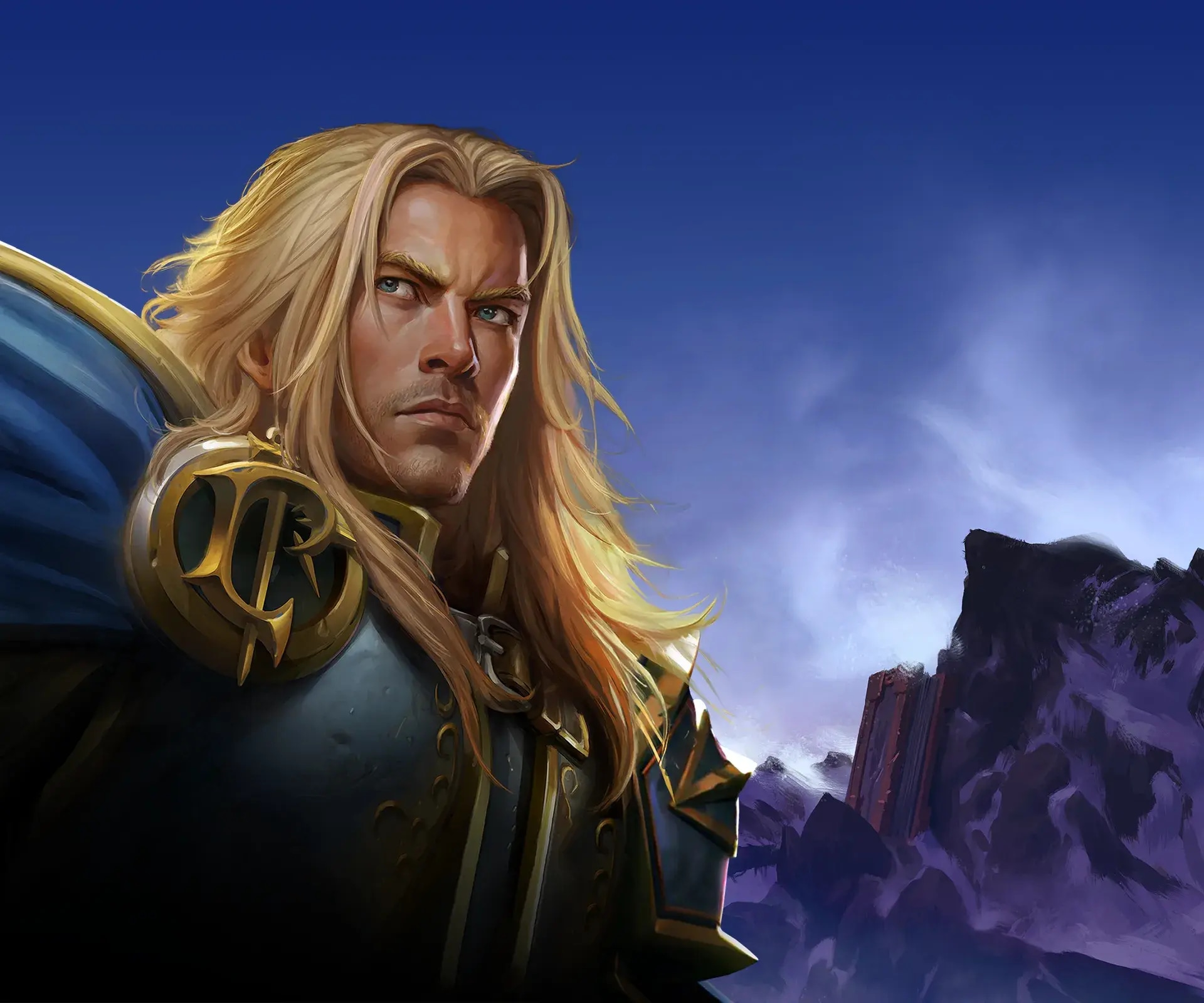 Arthas aparece com armadura e martelo em uma arte oficial