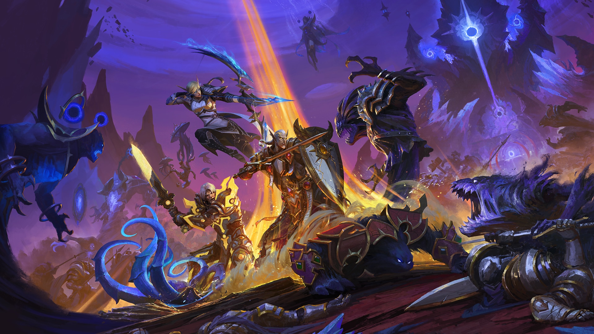 Arte oficial de World of Warcraft Midnight reúne personagens em combate