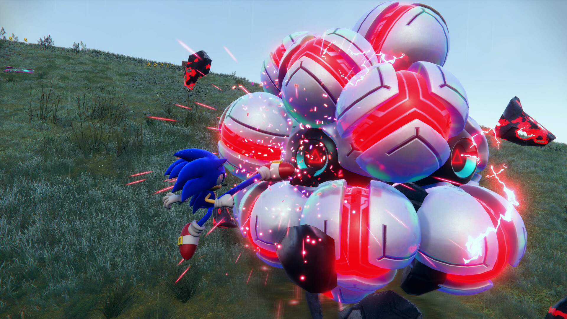Sonic correndo por trilhos nas Starfall Islands