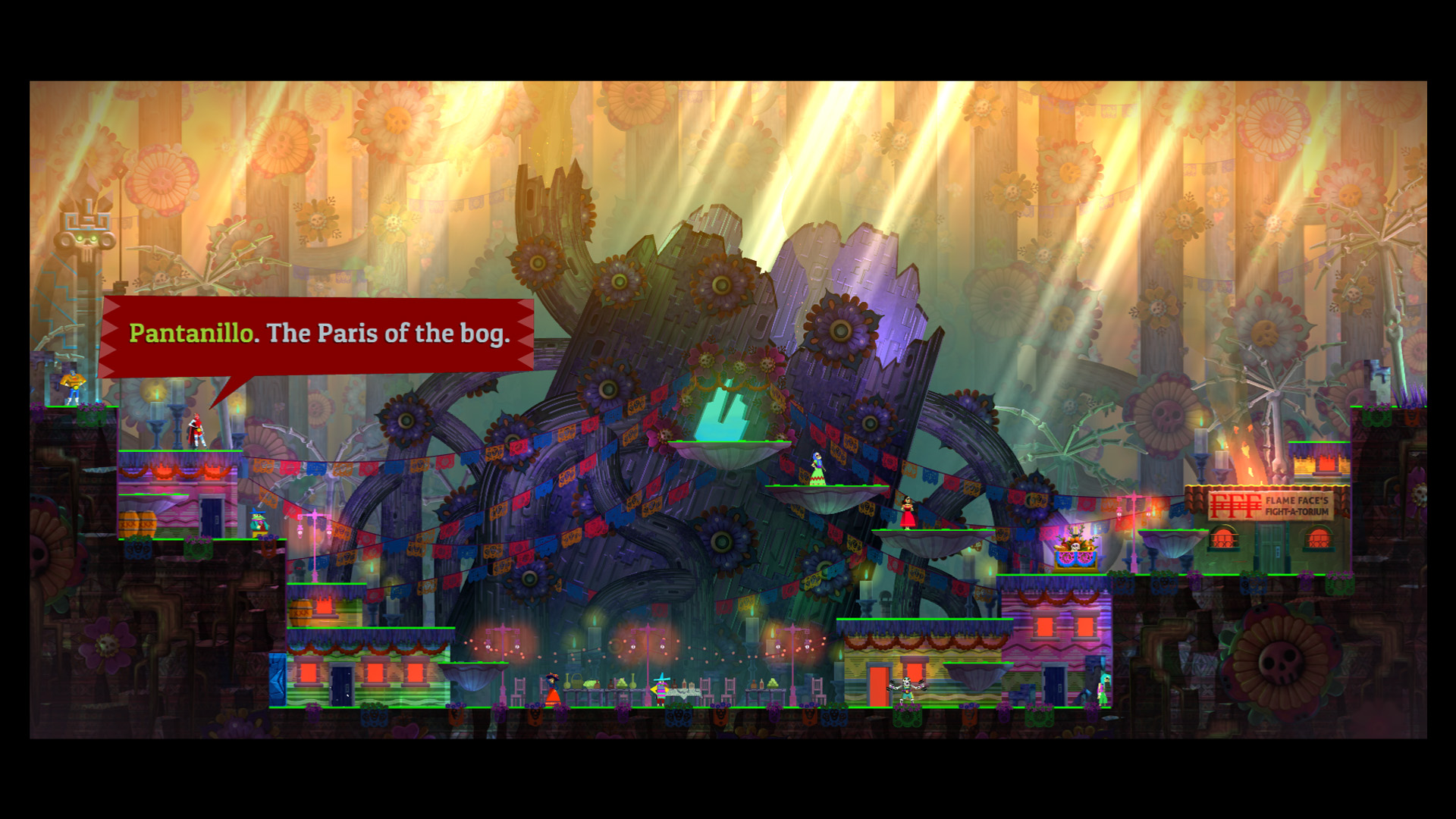 Personagens de Guacamelee! 2 em cena cooperativa