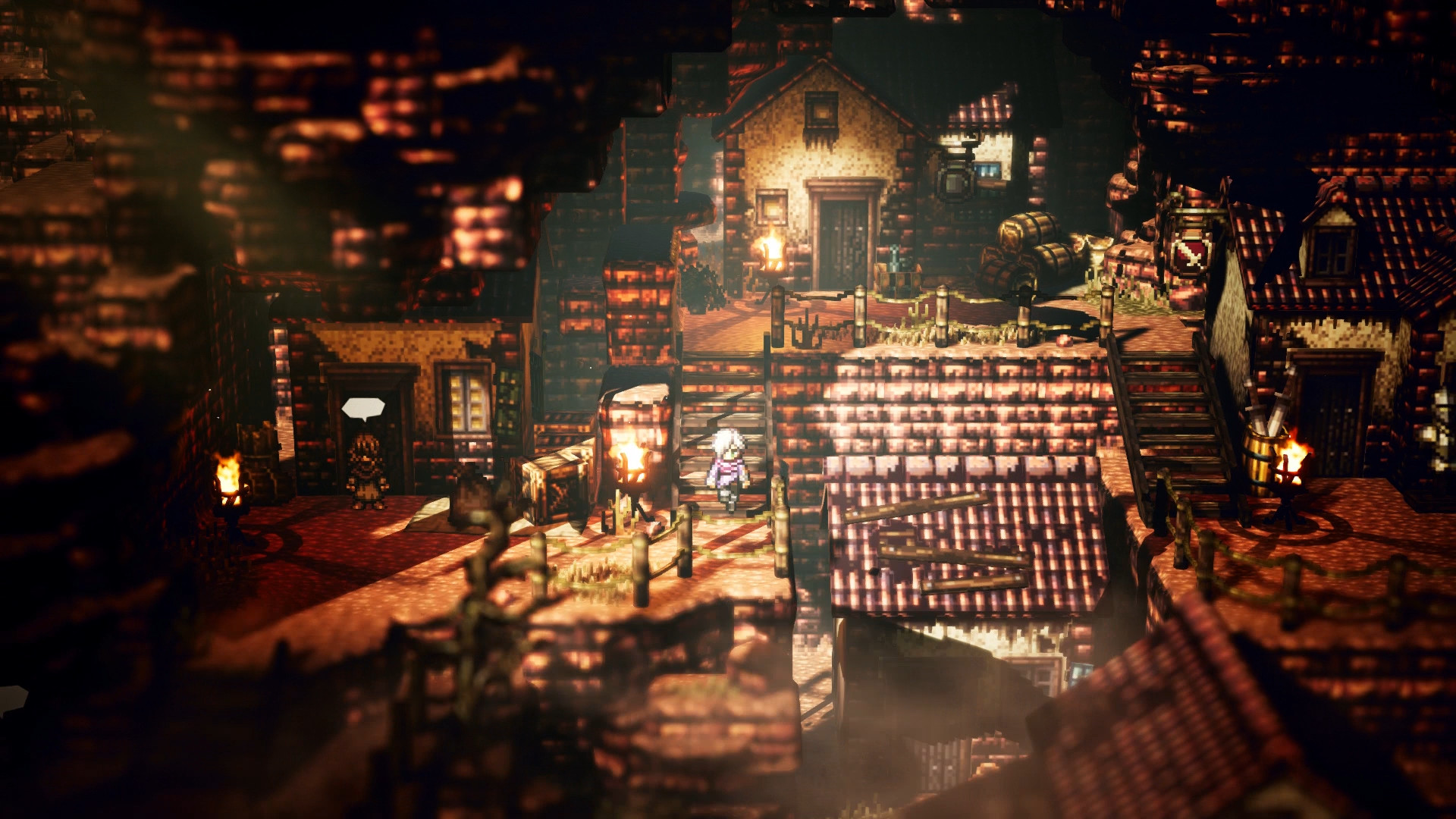 Cena de Octopath Traveler com cenário HD-2D