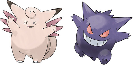 Clefable e Gengar colocados lado a lado