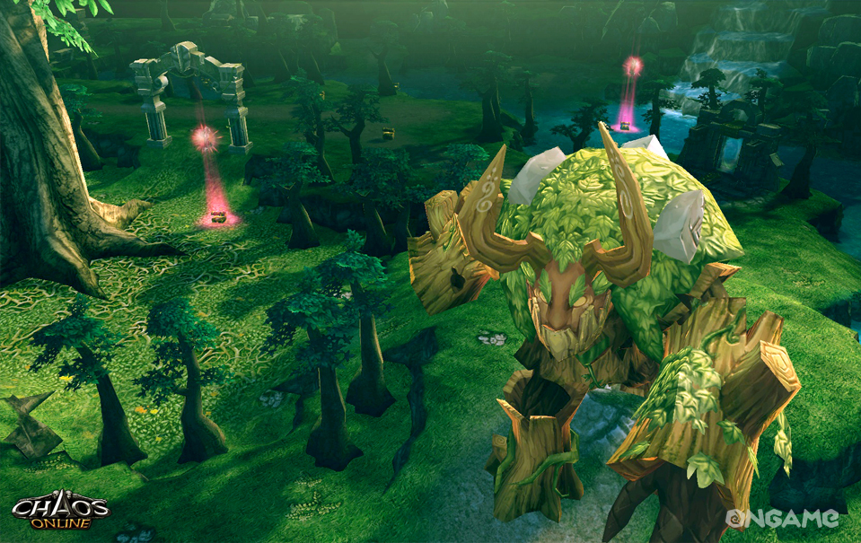Cena oficial de Chaos Heroes Online com arena de fantasia e dragão