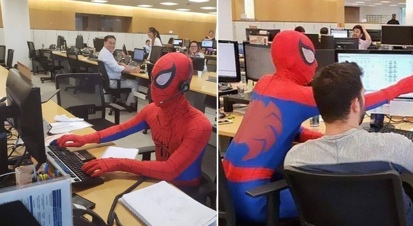 Ex-Bancário se demite e vai pro seu último dia de trabalho vestido de Homem-Aranha