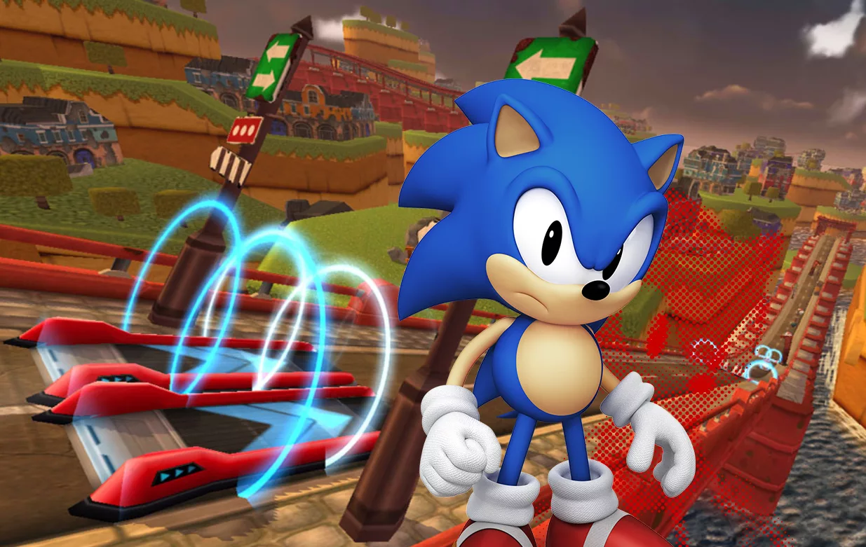 Sonic clássico e um cenário baseado no Sonic Forces para consoles. Edição: Eu, Brasileiro (Jean Felipe).